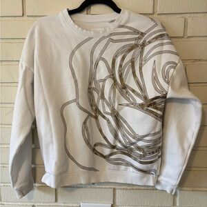 Puma x Careaux Collaboration Crew White Sweatshirt with Gold Design | Womens XS